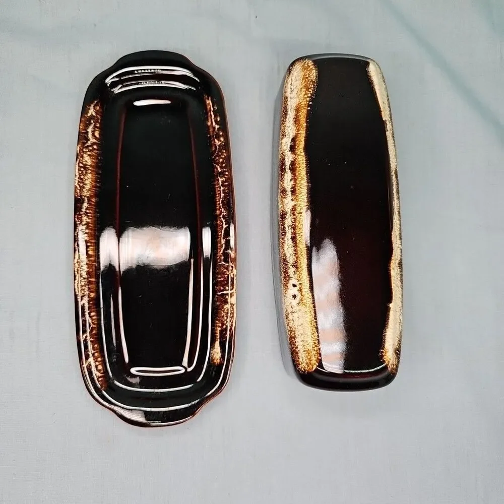 Butter Dish Pfaltzgraff Gourmet Brown Stoneware Drip Glaze Covered 1/4 lb